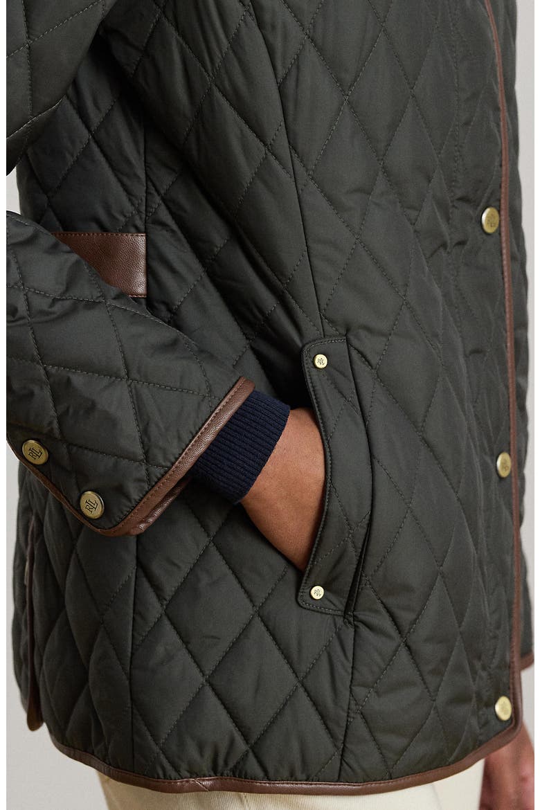 Quilted Barn Jacket with Faux Leather Trim, Alternate, color, LITCHFIELD LODEN