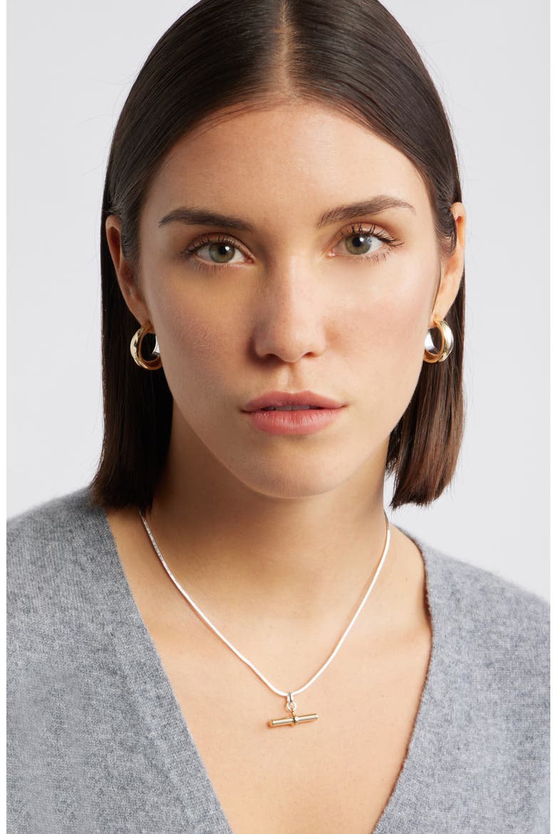 Dainty T-Bar Pendant Necklace, Alternate, color, SILVER- GOLD