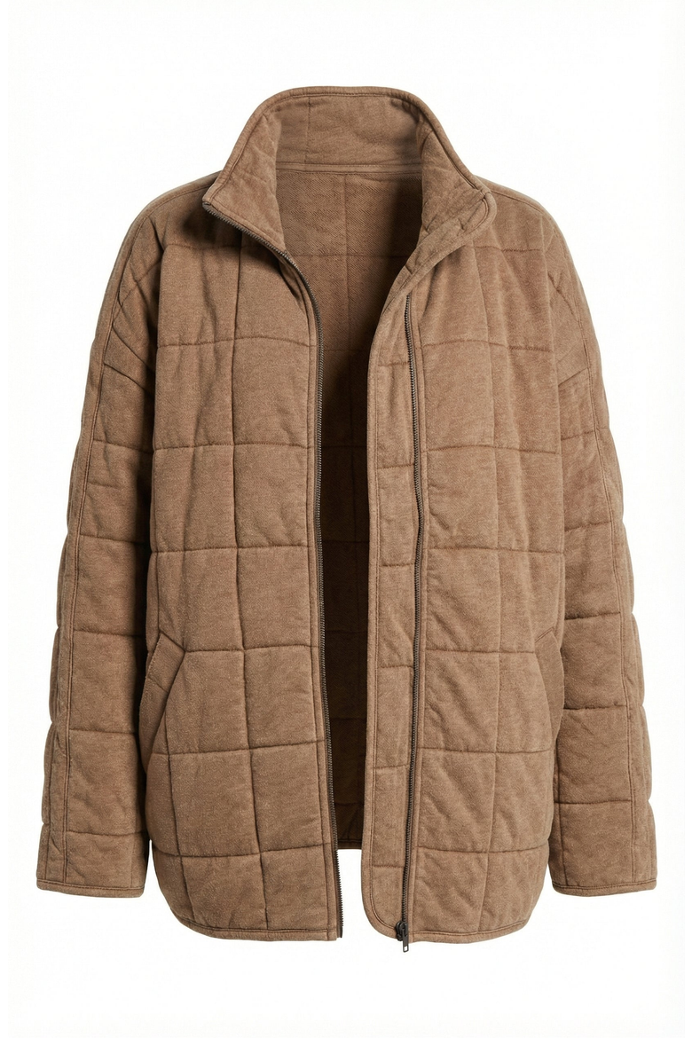 Quilted Fleece Long Sleeve Jacket, Alternate, color, Camel