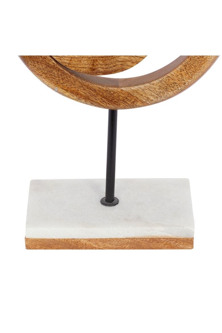 Brown Mango Wood Circle Geometric Sculpture with Marble Stand, Alternate, color, BROWN