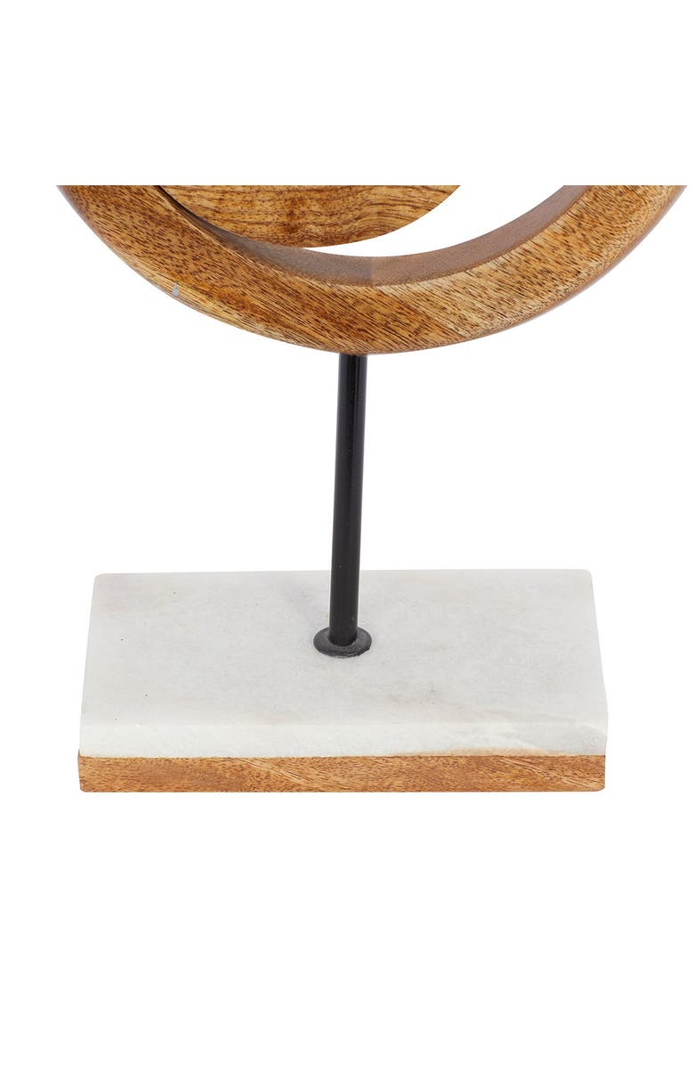 WILLOW ROW Brown Mango Wood Circle Geometric Sculpture with Marble Stand, Alternate, color, 