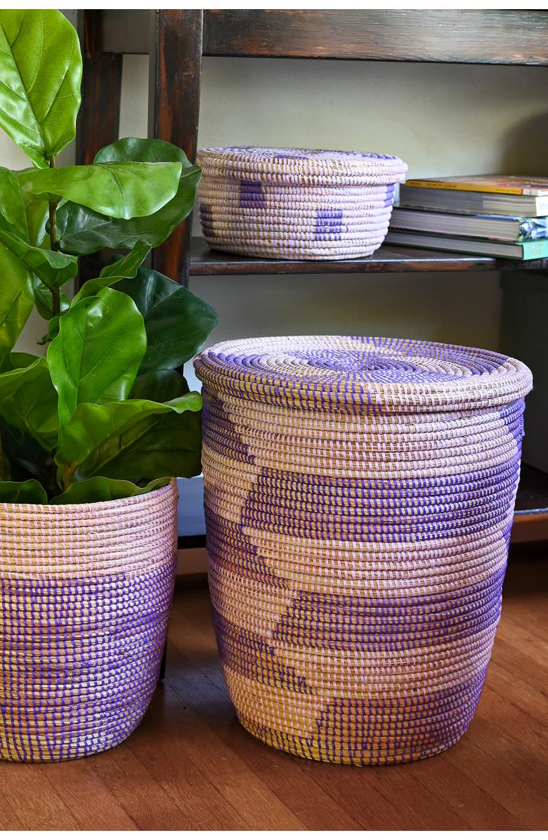 African Modern Herringbone Flat Lid Hamper Basket, Alternate, color, Lavender & Purple