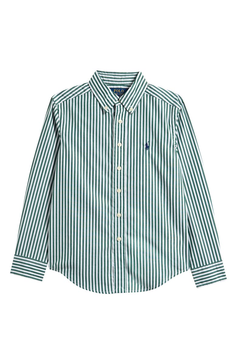 Polo Ralph Lauren Kids' Stripe Cotton Oxford Cloth Button-Down Shirt, Main, color, New Forest White