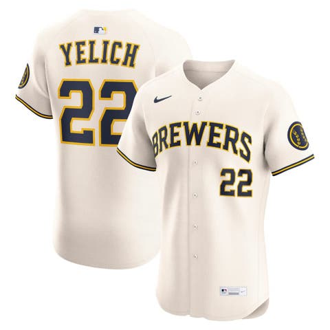 Men's Nike Christian Yelich Cream Milwaukee Brewers Home Elite Player Jersey