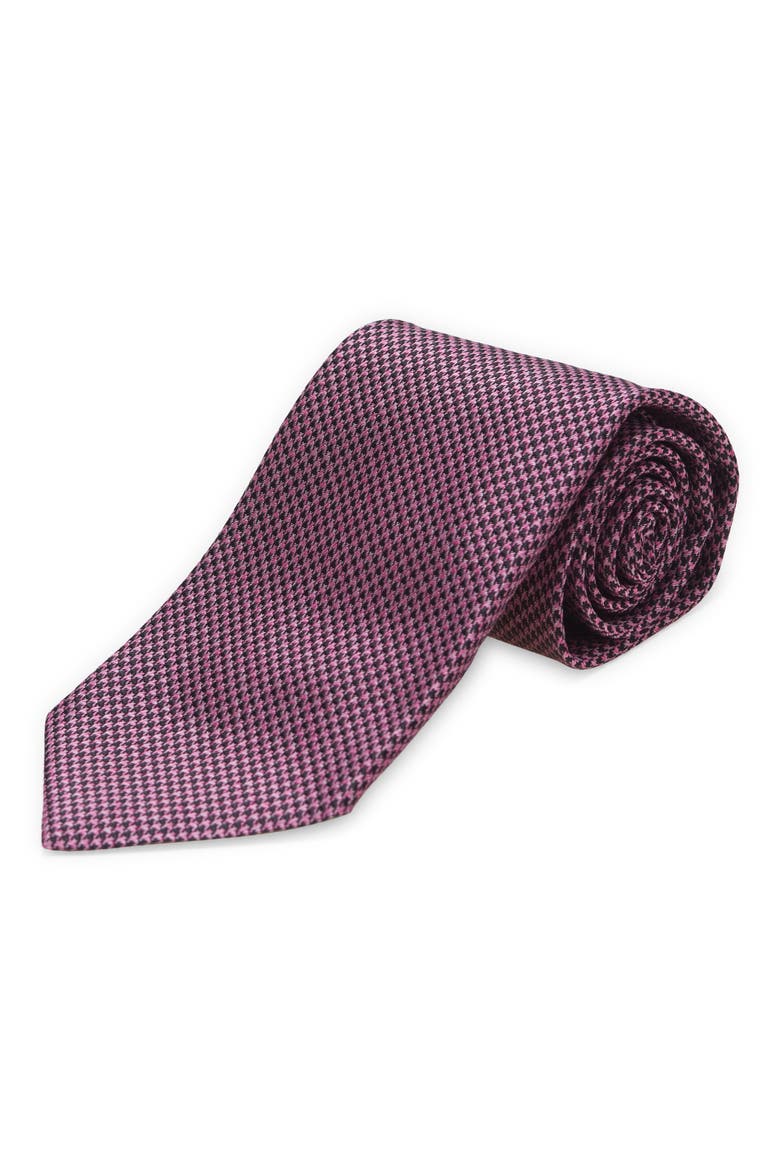 Houndstooth Check Mulberry Silk Tie, Main, color, BLUSH