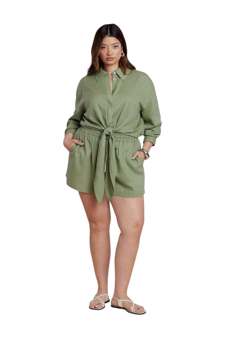 Waist Tie Linen Button Up Shirt, Alternate, color, IGUANA