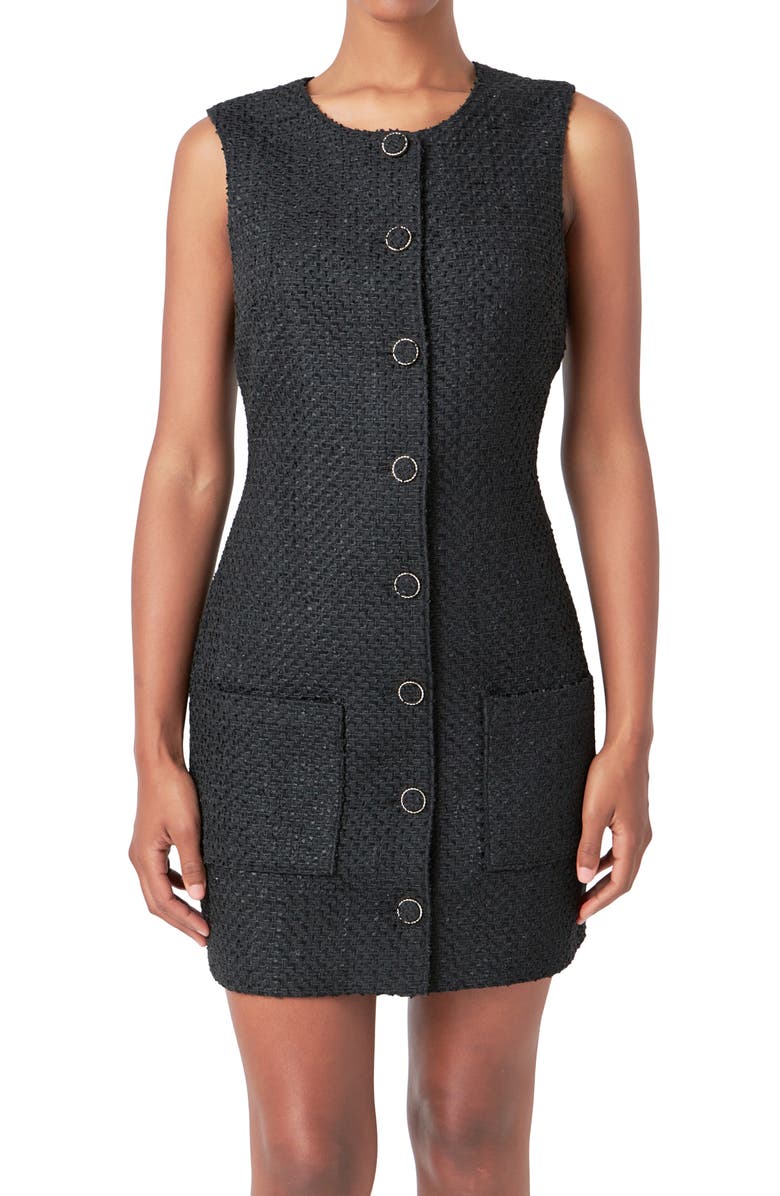 Endless Rose Sleeveless Tweed Minidress, Alternate, color, Black