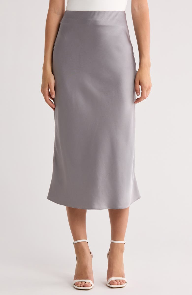 Alice + Olivia Maeve Bias Satin Midi Skirt, Main, color, 