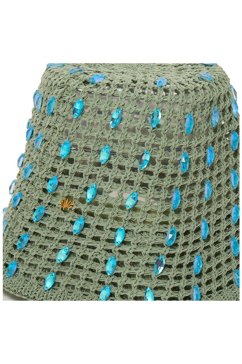 Maya Open Weave Crystal Embellished Bucket Hat, Alternate, color, HIGH TIDE