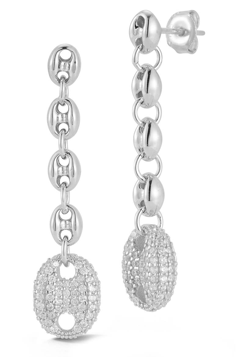 CZ Chain Link Drop Earrings, Main, color, SILVER