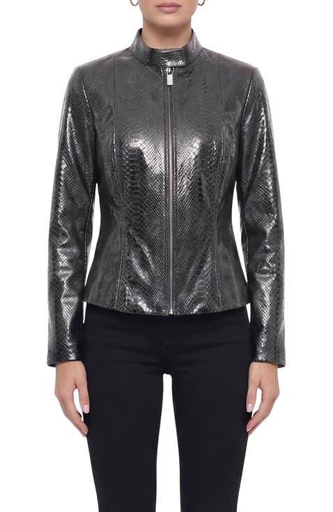 Genuine Metis Suede Pythn Printed Zip Jacket