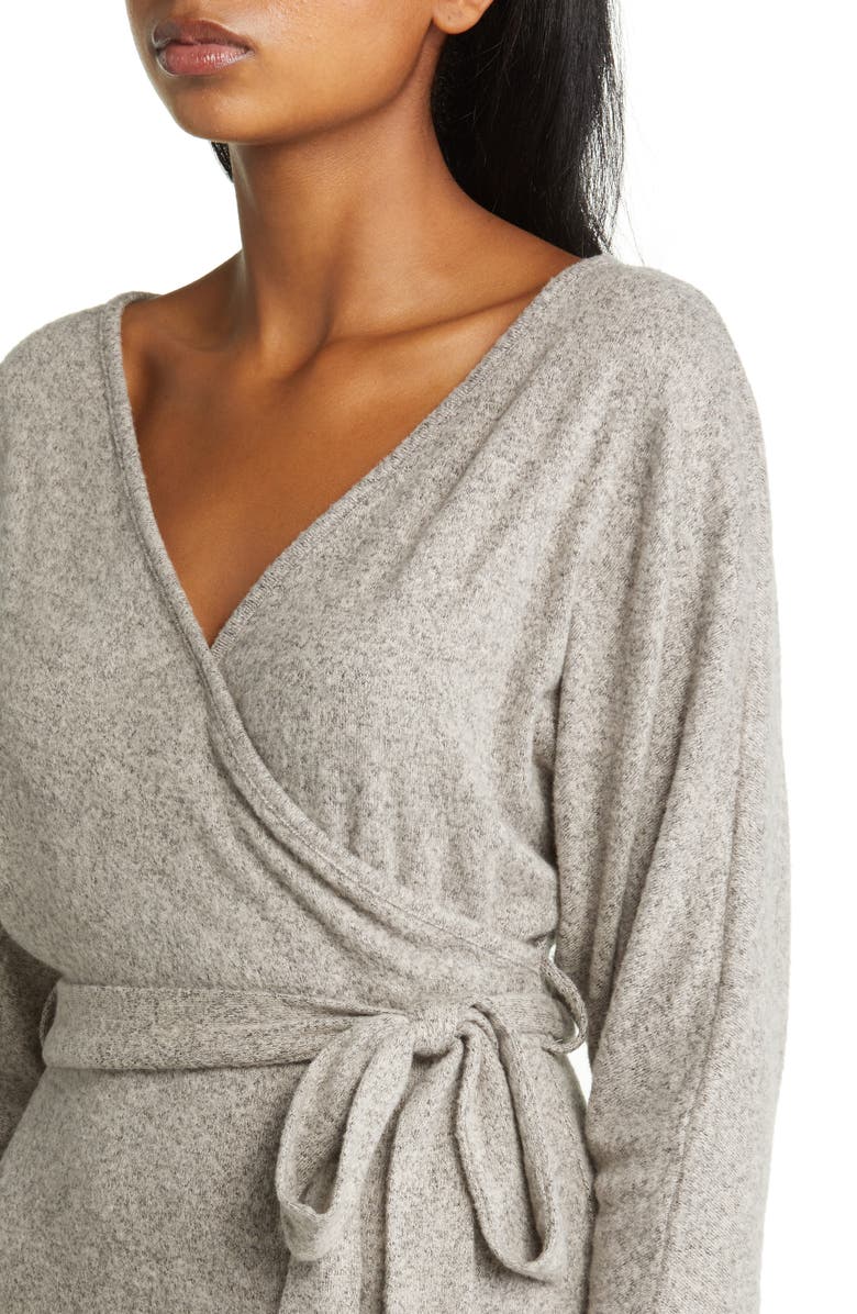 Loveappella Long Sleeve Faux Wrap Midi Dress, Alternate, color, Natural