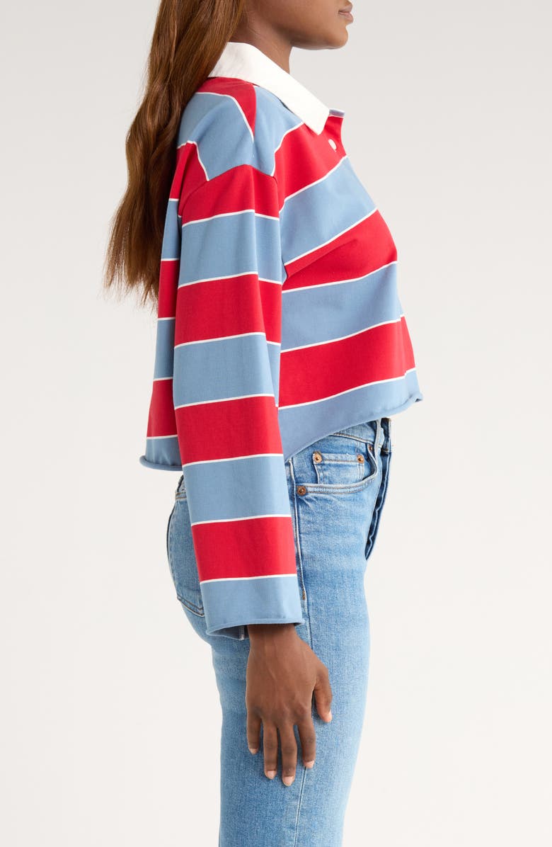 Re/Done Crop Stretch Cotton Rugby Polo, Alternate, color, Crimson Bluebird