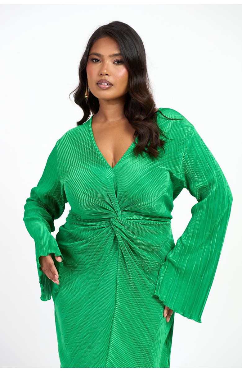 FASHION-SZN CURVE Curve Plisse Flare Sleeve Midaxi Dress, Alternate, color, Green