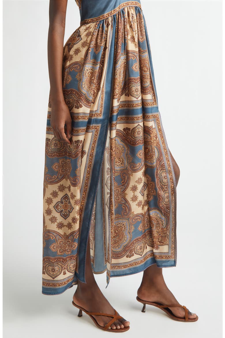 Mahon Print Empire Waist Silk Maxi Dress, Alternate, color, DARK BLUE PAISLEY