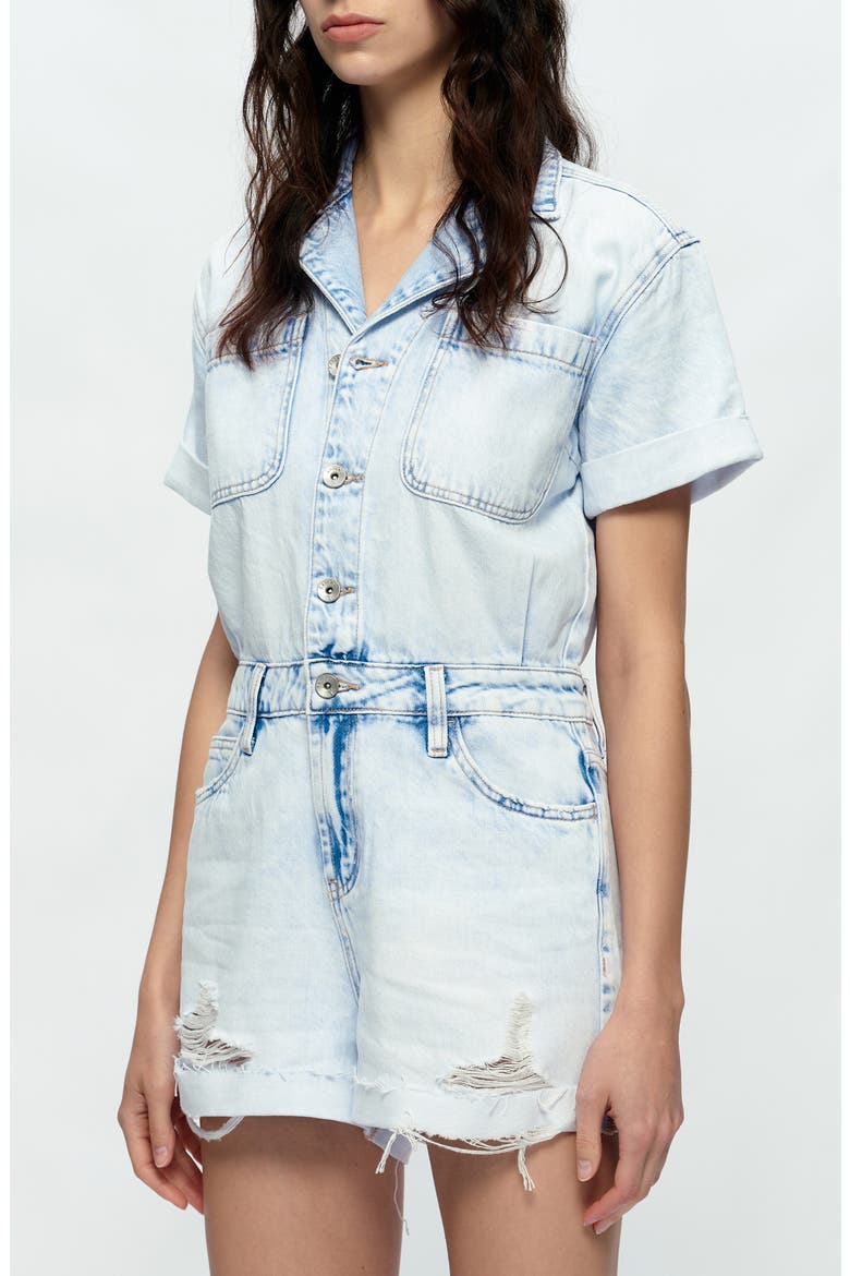 Grace Distressed Denim Romper, Alternate, color, LIGHT SKY