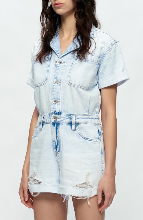 Bayeas Grace Distressed Denim Romper In Blue