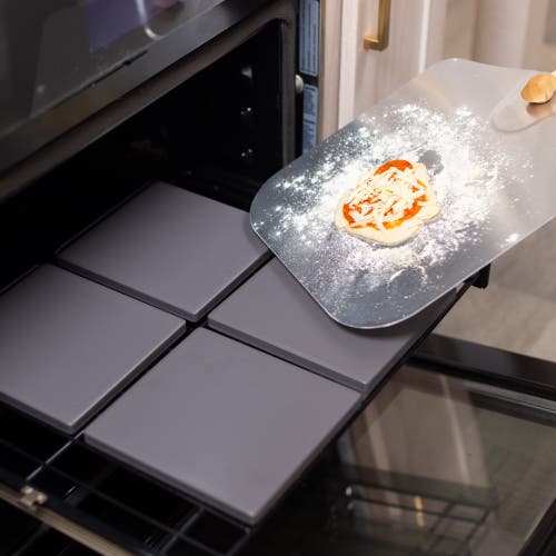 Old Stone Glazed Cordierite Square Pizza Stone 4 Piece Set, 7.5x7.5-inch In Gray