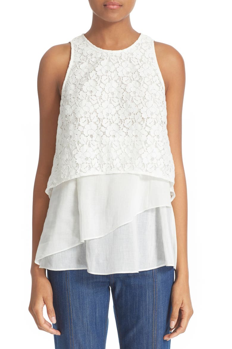 Empire Flounce Top, Main, color, SOFT WHITE