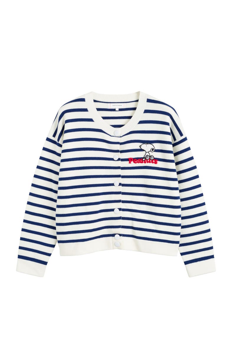 Snoopy Breton Milano Embroidered Merino Wool Cardigan, Alternate, color, Cream/Admiral Blue