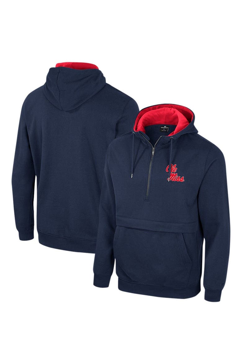 Men's Colosseum Navy Ole Miss Rebels Half-Zip Hoodie, Main, color, Navy