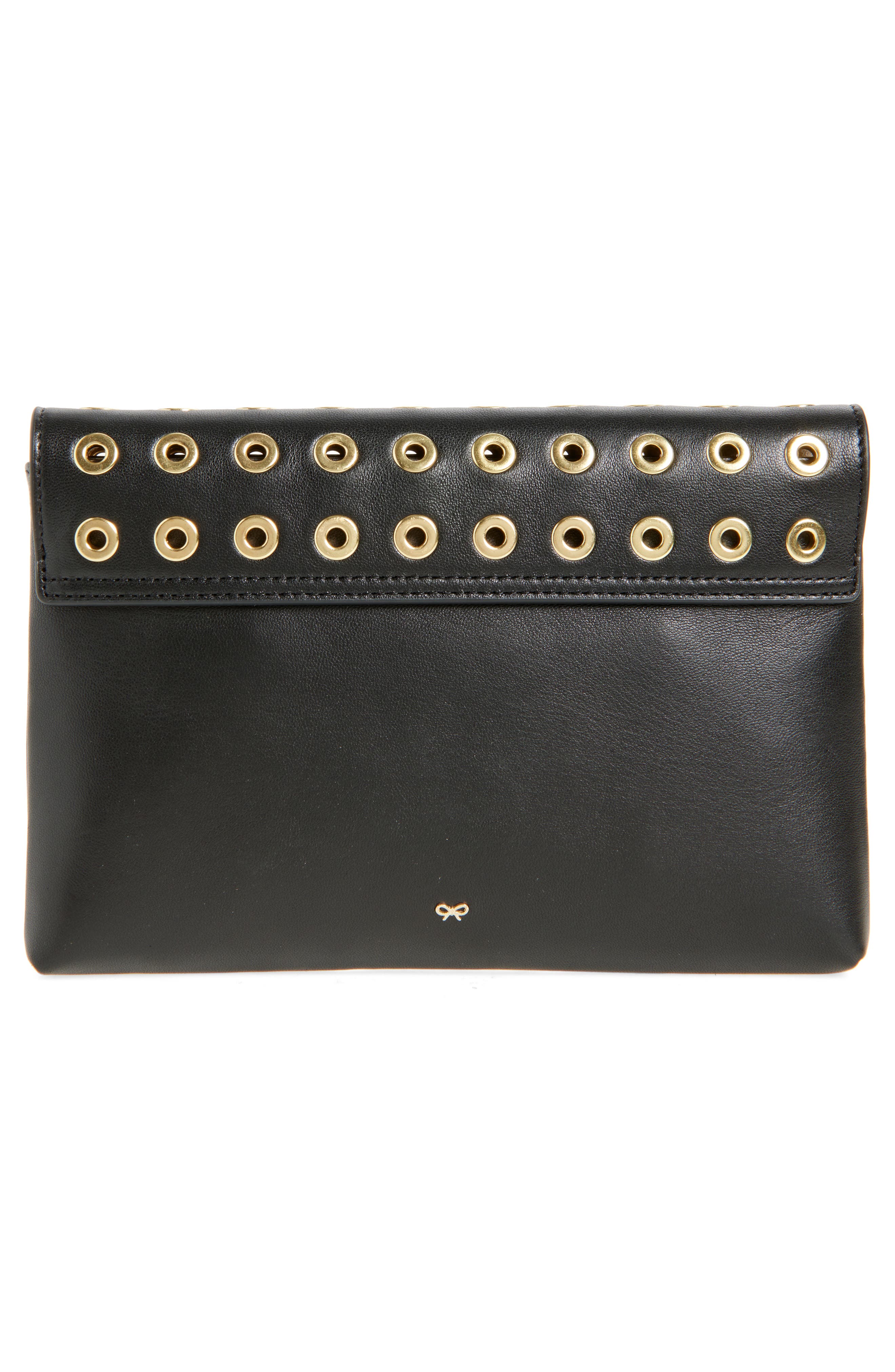 Anya Hindmarch Valorie Eyelet Leather Clutch, Alternate, color, Black
