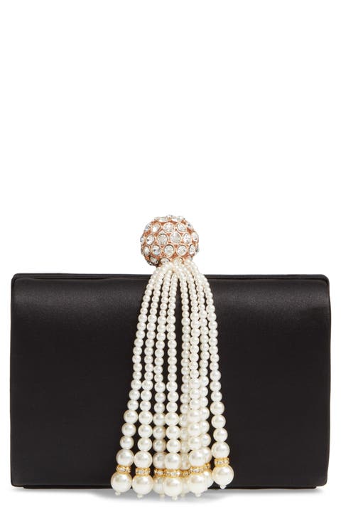Imitation Pearl Fringe Satin Minaudière