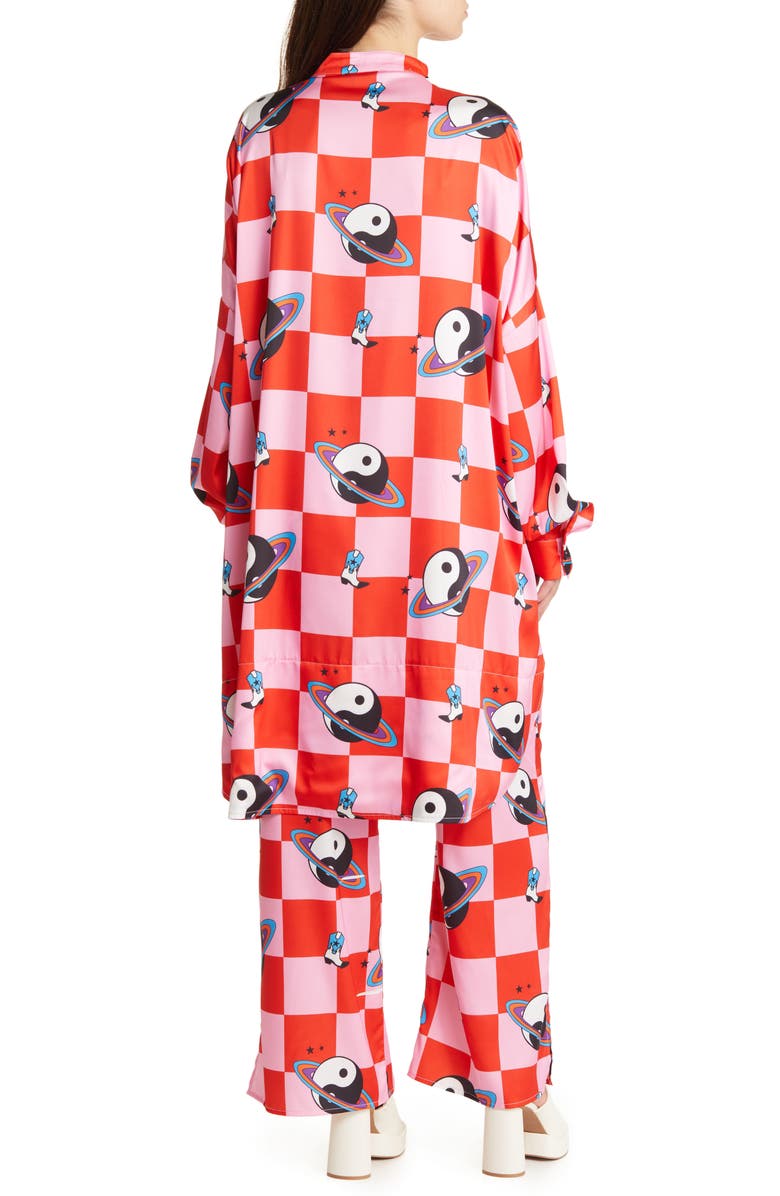 Dressed in Lala Oversize Button-Up Satin Shirt & High Waist Pants Set, Alternate, color,