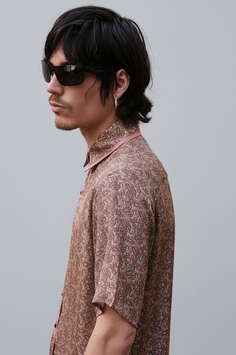 Paisley Motif Short Sleeve Shirt, Alternate, color, Rosé
