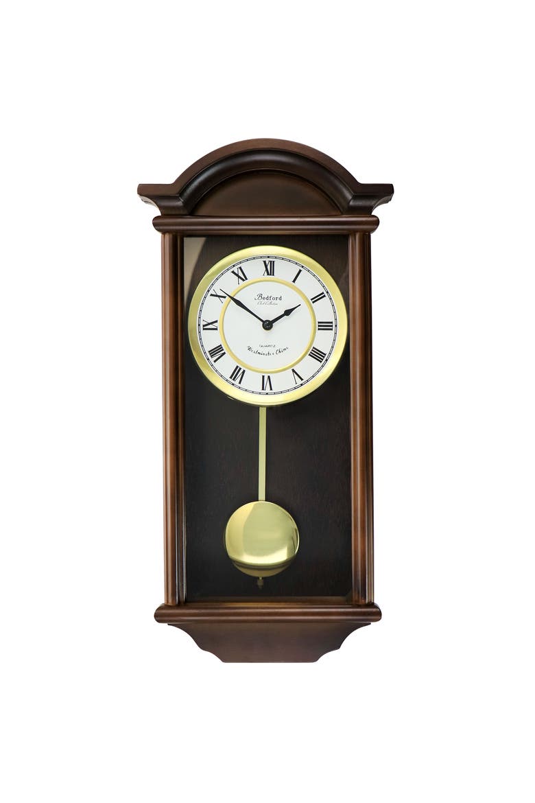 George 22in Chestnut Wood Chiming Pendulum Wall Clock, Main, color, Chestnut