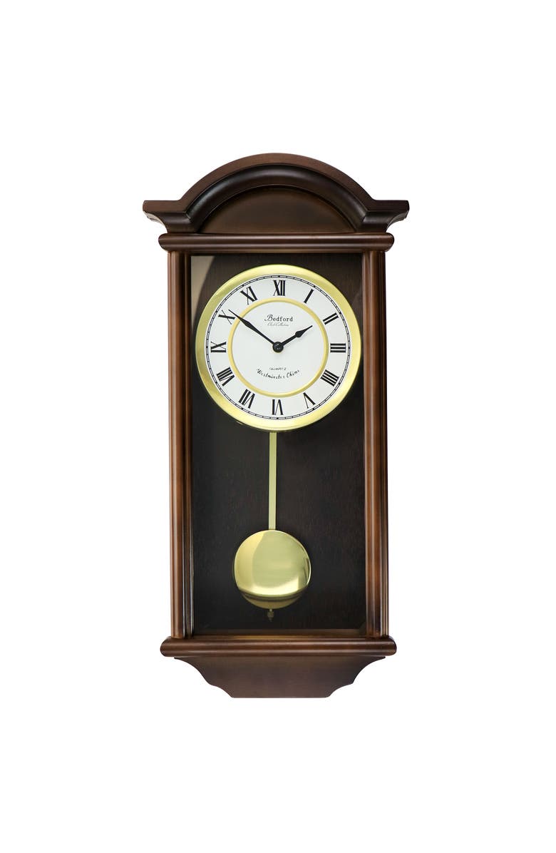 Bedford Clock Collection George 22in Chestnut Wood Chiming Pendulum Wall Clock, Main, color, Chestnut