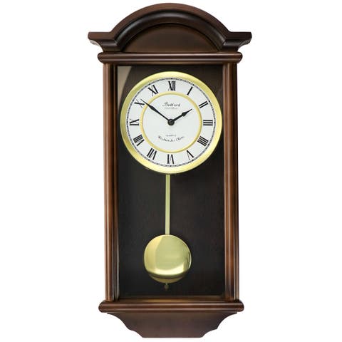 George 22in Chestnut Wood Chiming Pendulum Wall Clock