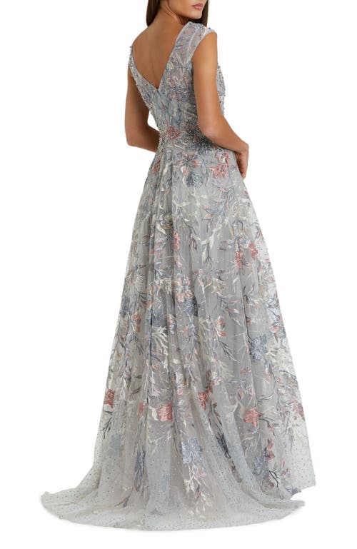 Mac Duggal Embroidered Illusion Cap Sleeve A Line Gown In Multi