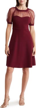 Maggy London Mesh Illusion Short Sleeve Dress