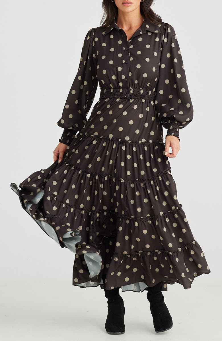 Brave+True Lido Print Long Sleeve Tiered Maxi Dress, Main, color, 