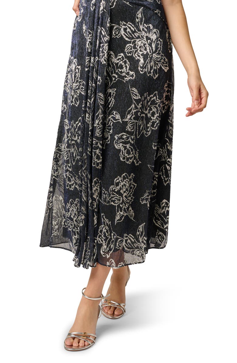 Adrianna Papell Print Metallic Crinkle Sleeveless Dress, Alternate, color, Black/ Gunmetal