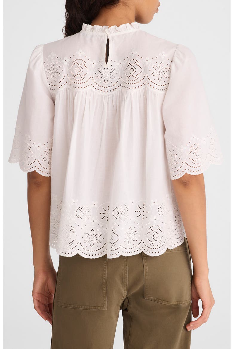 Embroidered Pintuck High Neck Cotton Voile Top, Alternate, color, WHITE