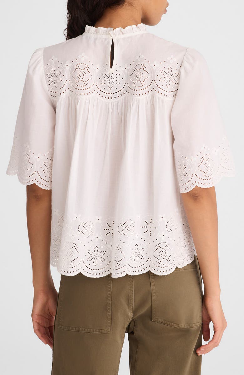 Madewell Embroidered Pintuck High Neck Cotton Voile Top, Alternate, color, White