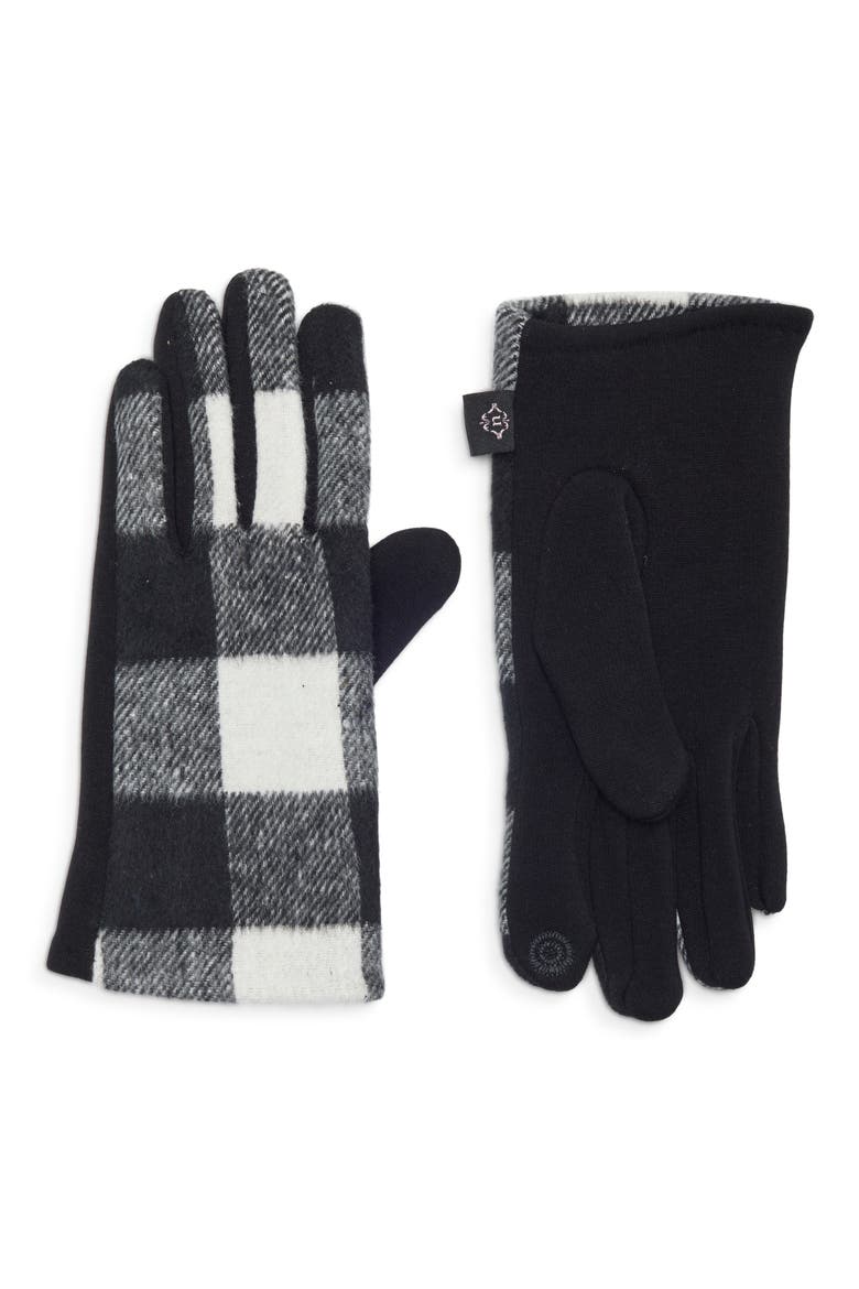 Buffalo Plaid Tech Gloves, Main, color, BLACK