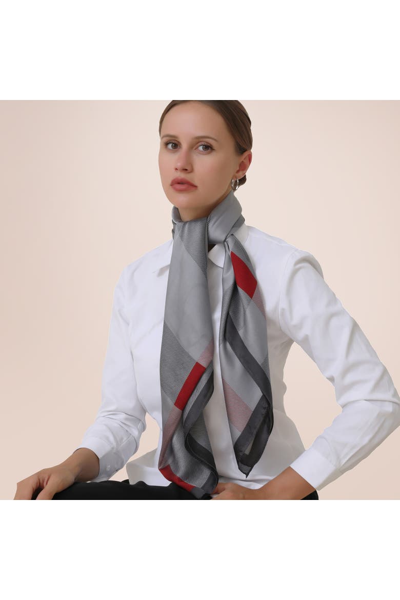 Checkered & Trimmed Ultrasoft Lightweight Scarf, Alternate, color, Grey/Red