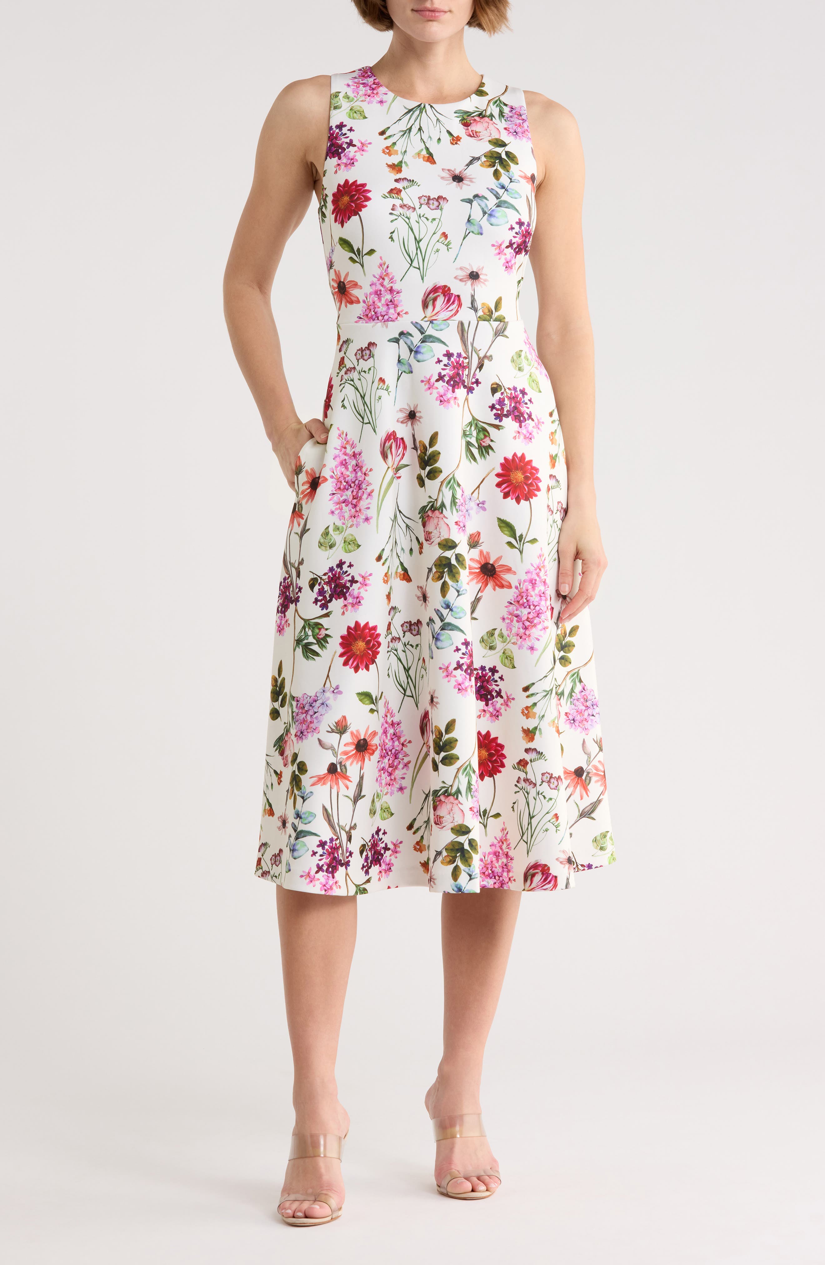Eliza J Floral Sleeveless Fit & Flare Midi Dress