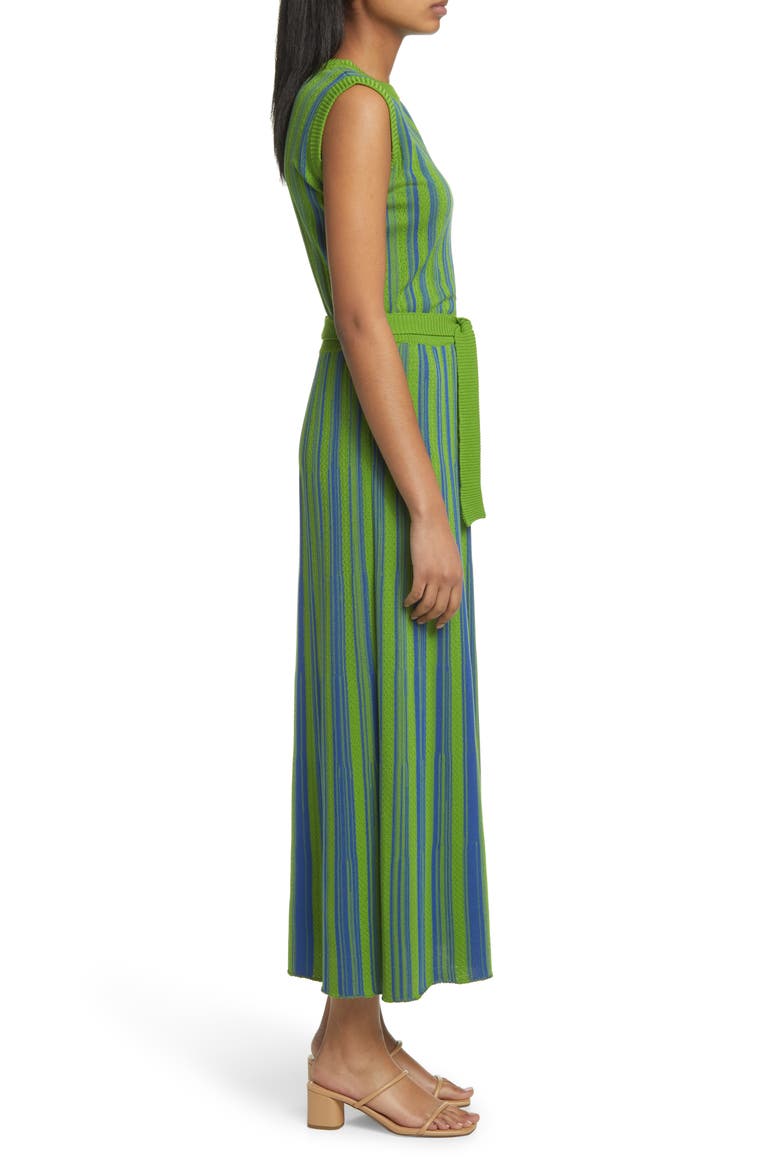 Tie Waist Knit Maxi Dress, Alternate, color, S SKY/ GRN/ BK