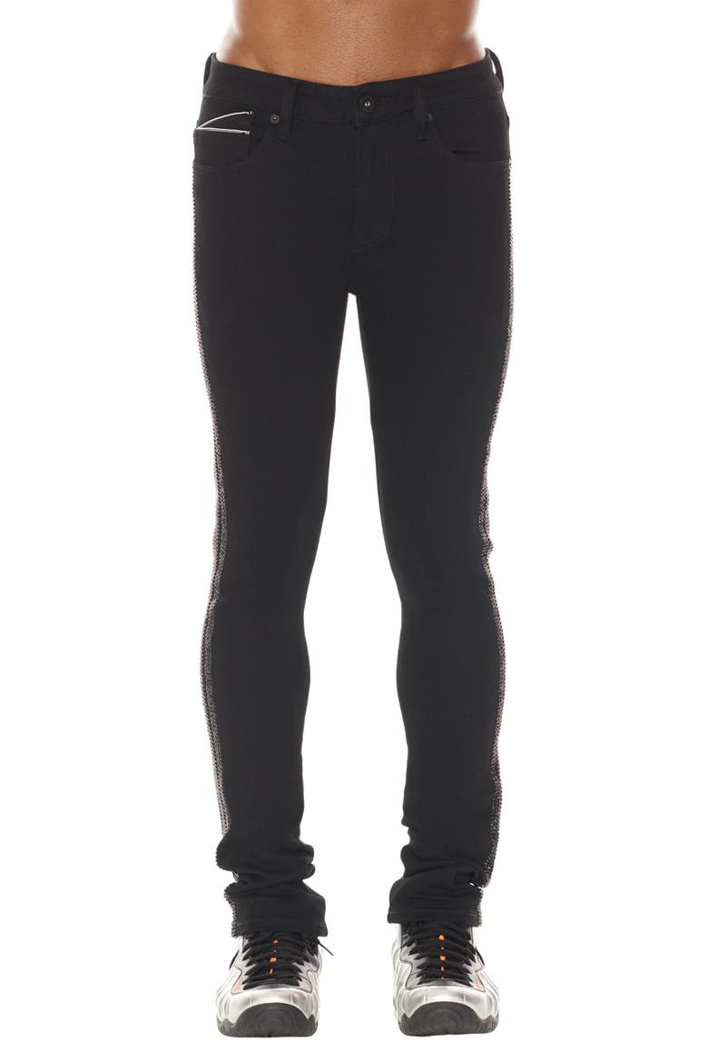 Punk Crystal Embellished Stretch Super Skinny Jeans, Main, color, CRYSTAL