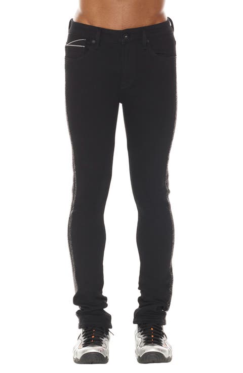 Punk Crystal Embellished Stretch Super Skinny Jeans (Crystal)