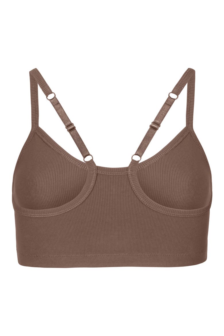 Ribbed Stretch Cotton Racerback Bralette, Alternate, color, TOFFEE