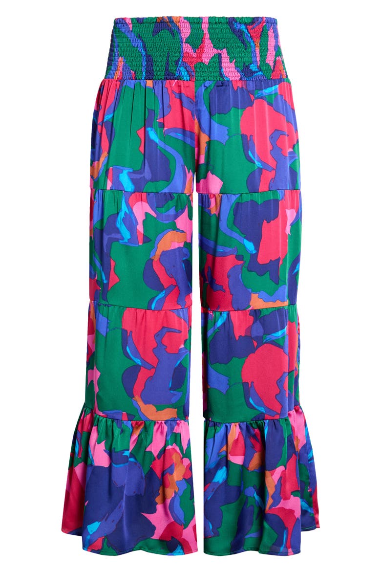 Gem Tone Smocked Waist Satin Flare Pants, Alternate, color, MAGENTA-BLUE-GREEN