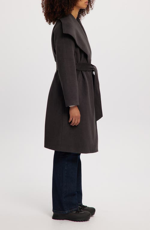 Noize Lena Belted Wrap Coat In Charcoal Mix