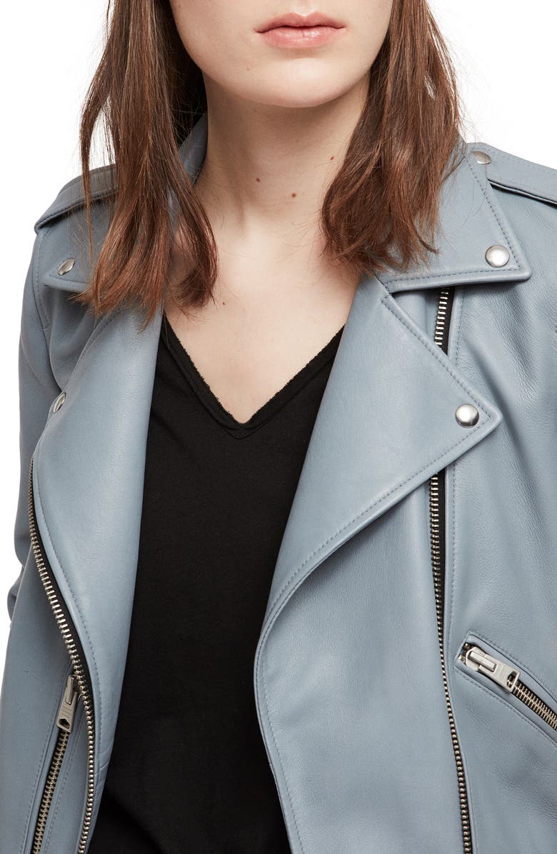 AllSaints Balfern Lambskin Leather Biker Jacket, Alternate, color,