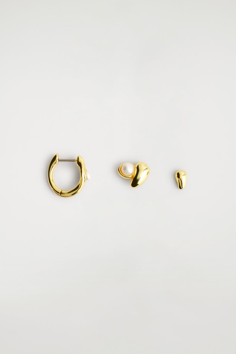 3-Pack Mismatched Teardrop Earrings, Alternate, color, GOLD
