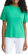 Jones New York Eyelet Puff Sleeve Crewneck Top